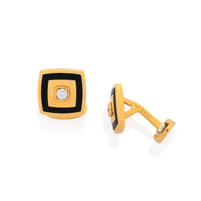 18k Gold Enamel and Diamond Cufflinks