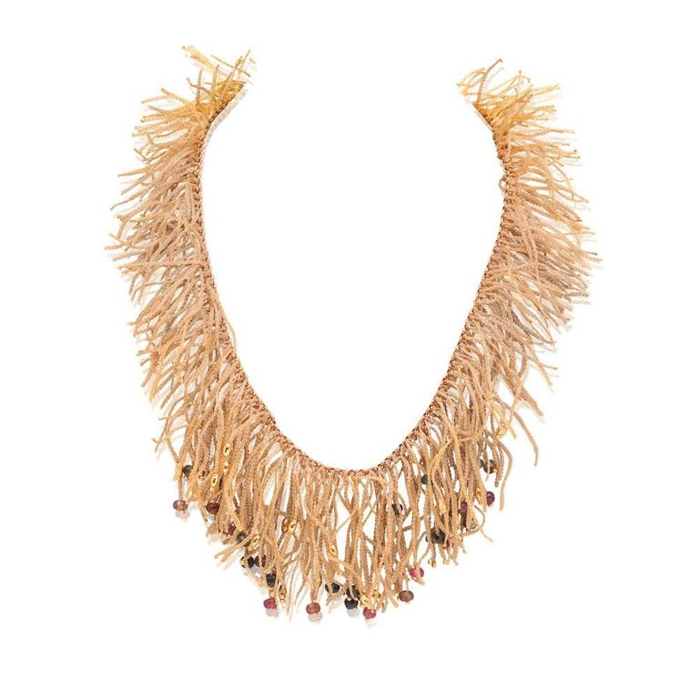 13k Gold Gem-Set Fringe Necklace
