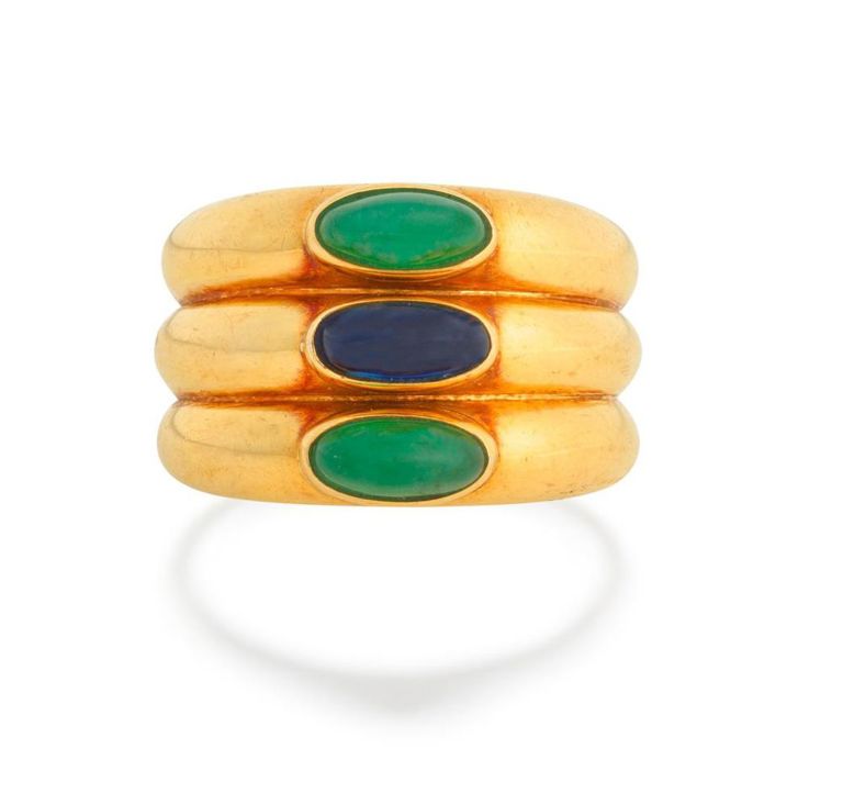 17k Gold Sapphire and Emeralds Ring