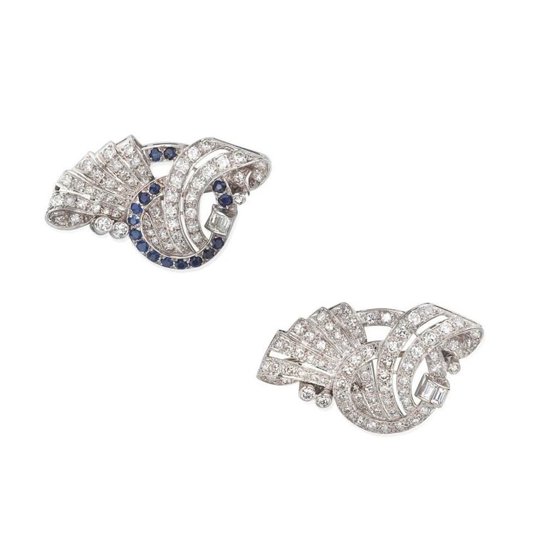 12k Gold Diamond and Sapphire Brooches