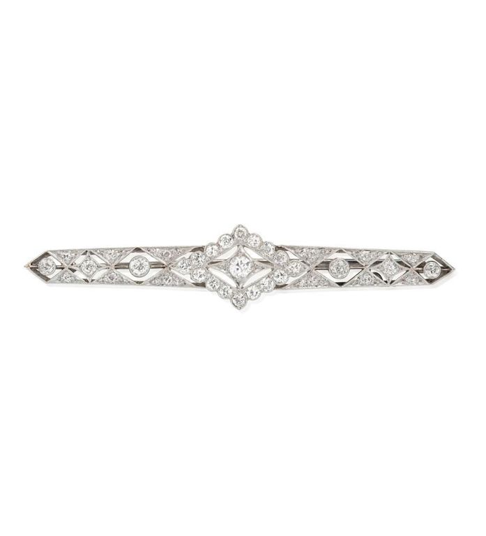 14k Gold Diamond Bar Brooch