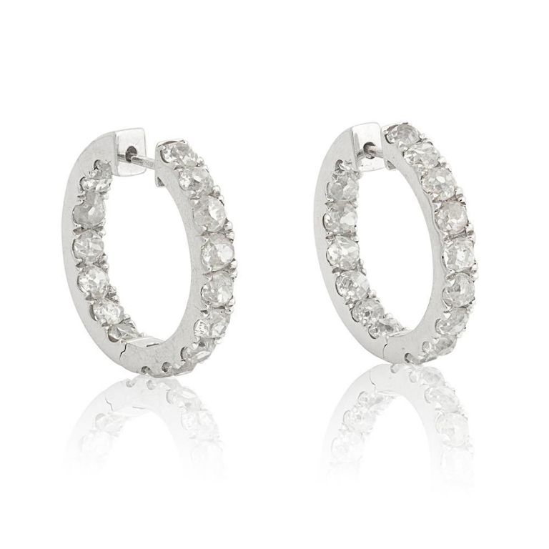 18k White Gold Diamond Hoop Earrings