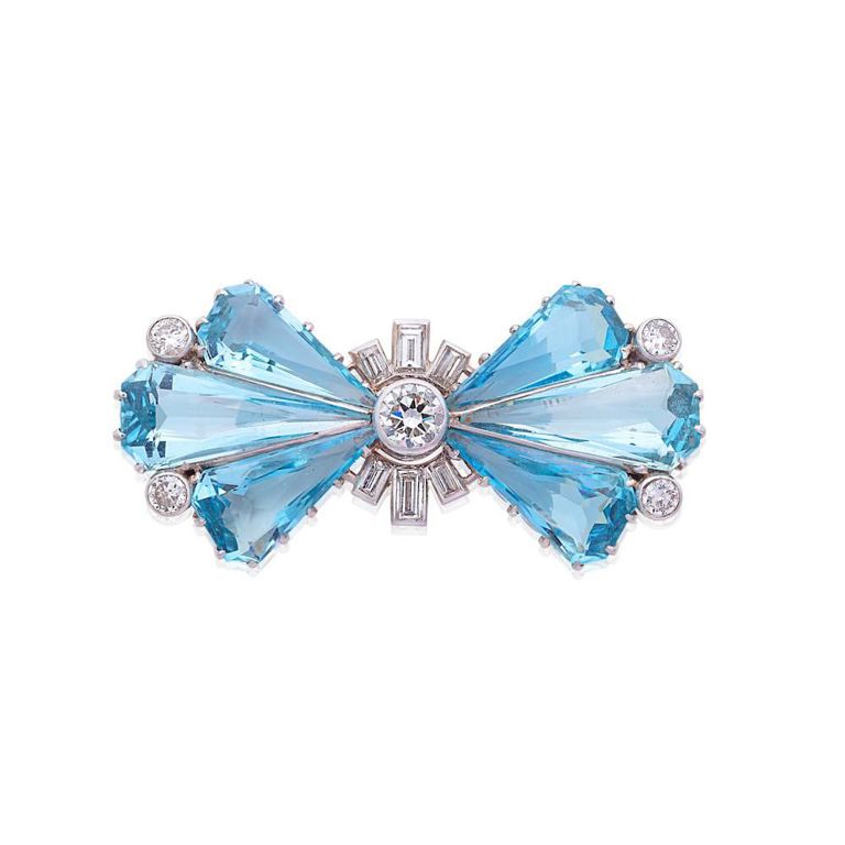Platinum Aquamarine and Diamond Brooch