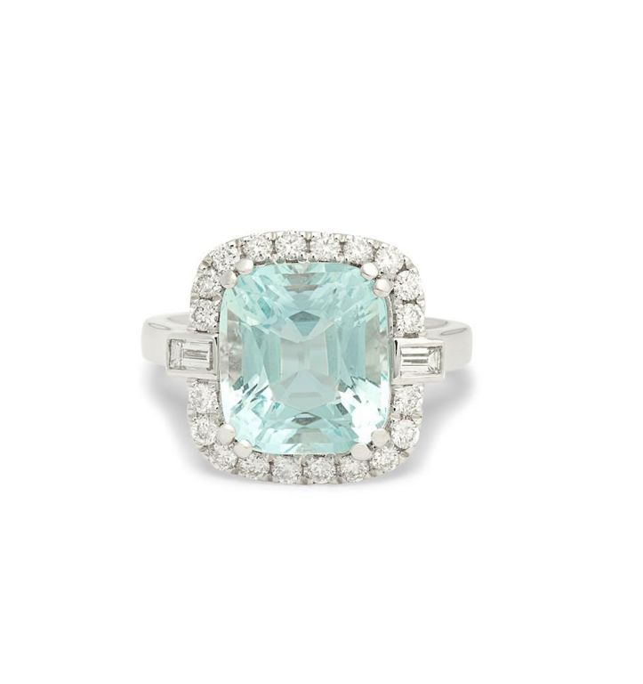 Platinum Aquamarine and Diamond Ring