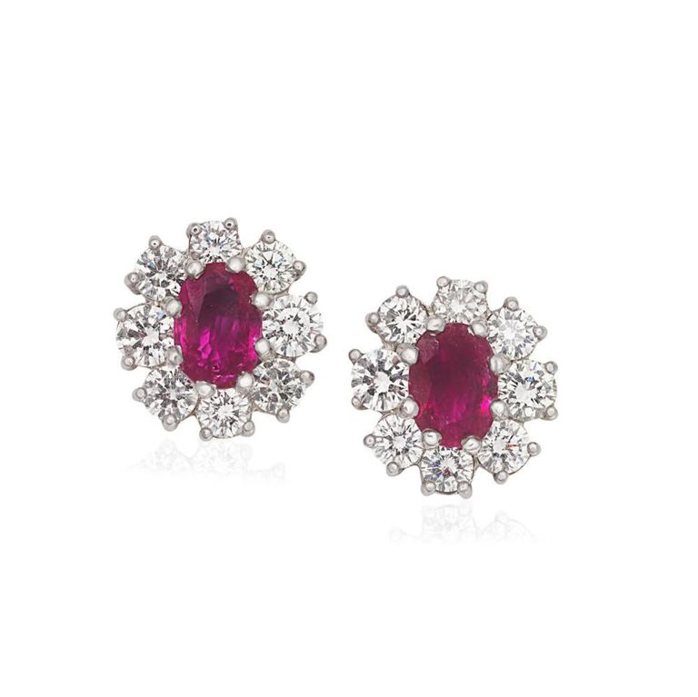 Ruby and Diamond Cluster Earrings