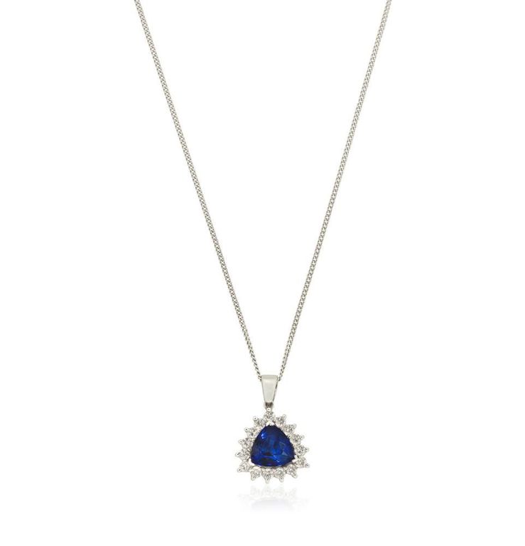 18k Gold Diamond and Sapphire Pendant Necklace