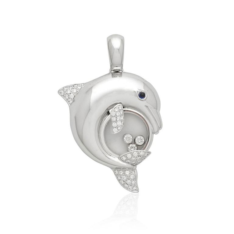 17k White Gold "Happy Diamonds" Dolphin Pendant