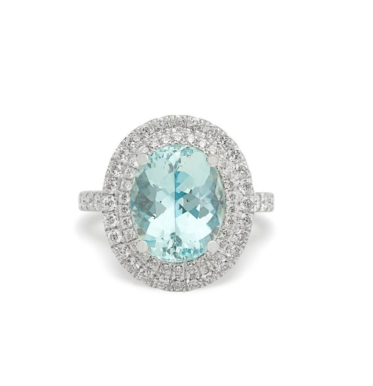 Platinum Aquamarine and Diamond Ring
