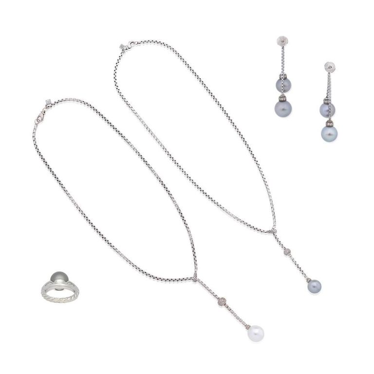 Cultured Pearl and Diamond Set