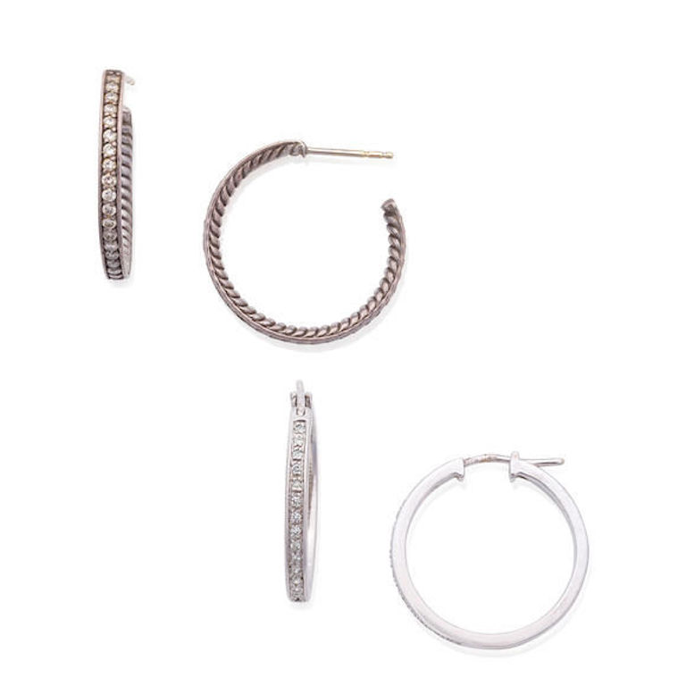 Two Pairs of Diamond-Set Hoop Earrings