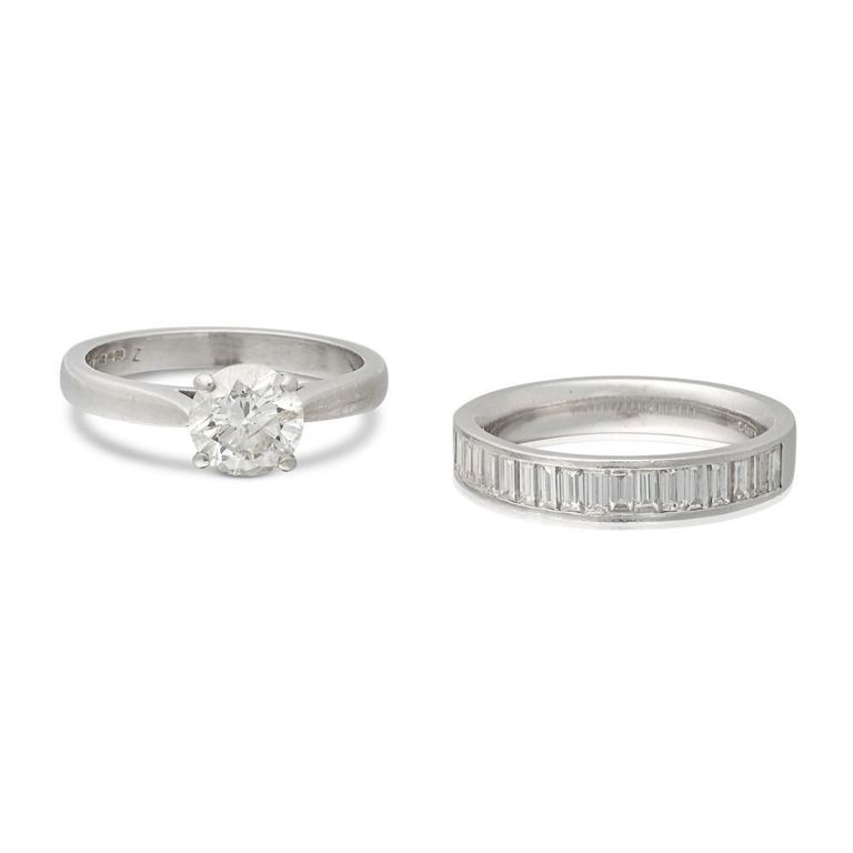 Platinum Diamond Solitaire and Baguette-Cut Rings