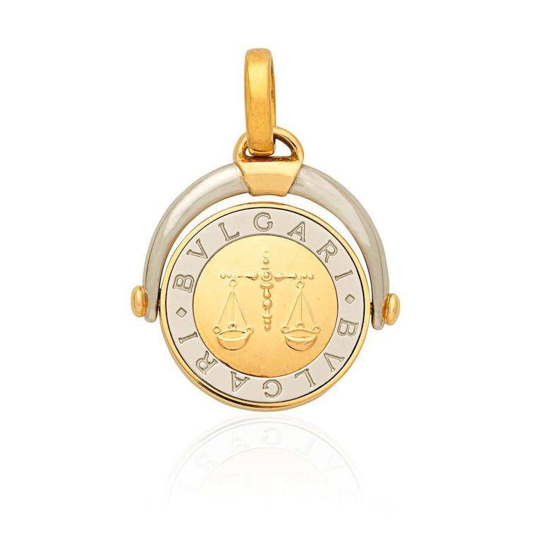 18k Gold and Steel "Libra" Zodiac Pendant