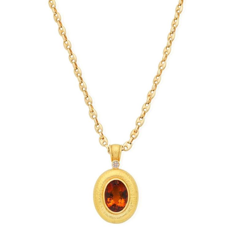 18k Gold Citrine and Diamond Pendant Necklace