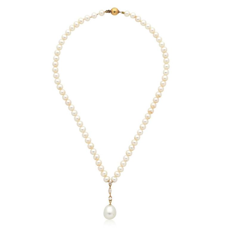 Cultured Pearl and Diamond Pendant Necklaces