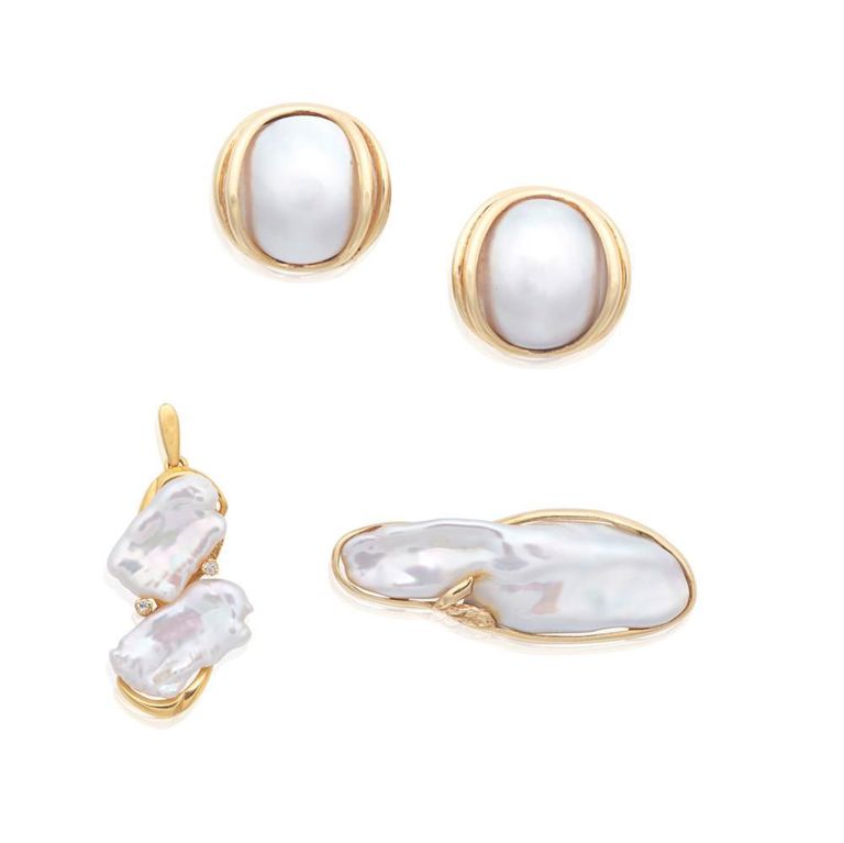 Cultured Pearl Brooch, Pendant and Earrings