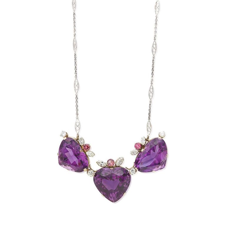 9k Gold Amethyst, Diamond and Gem-Set Necklace