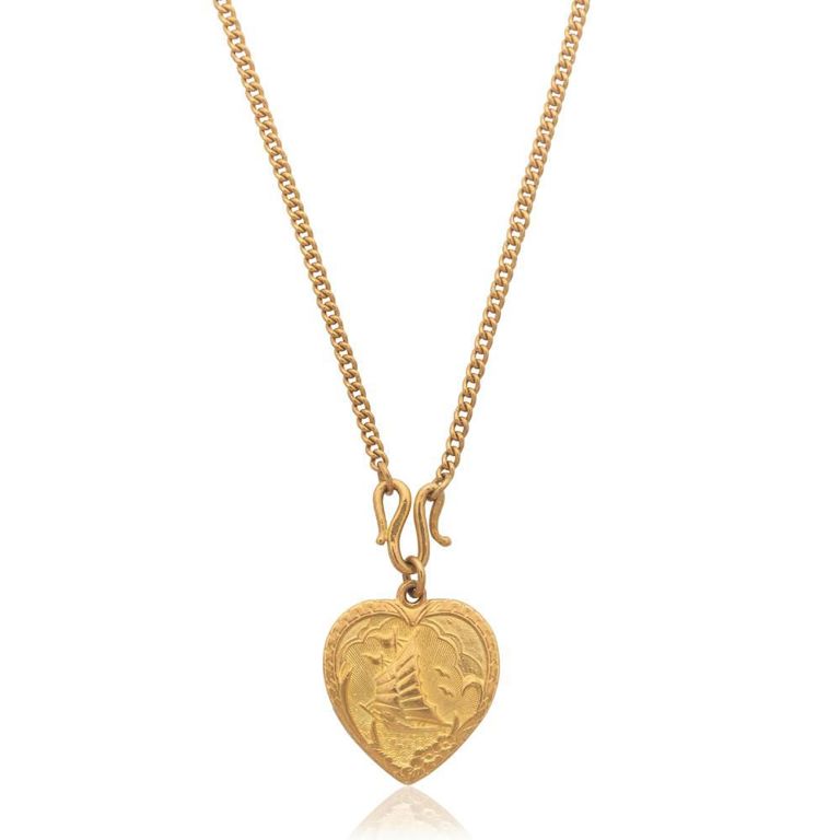 Chinese 22k Gold Heart Pendant Necklace