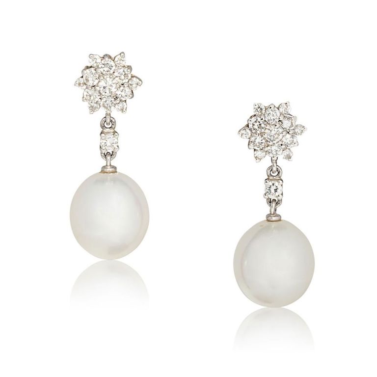 15k Gold Cultured Pearl and Diamond Earrings