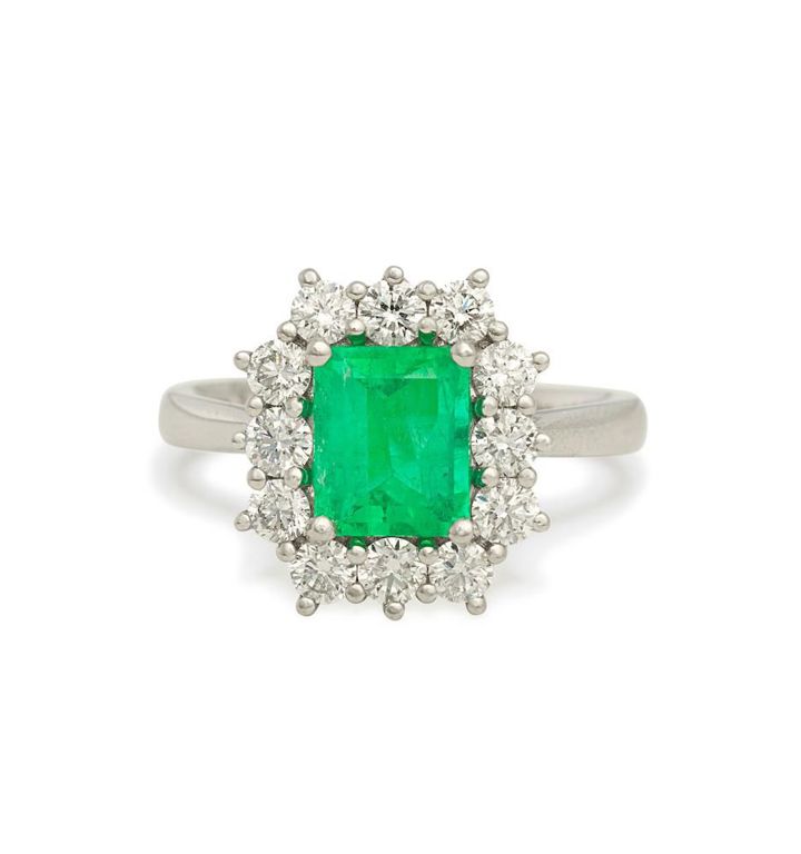 Platinum Emerald and Diamond Ring