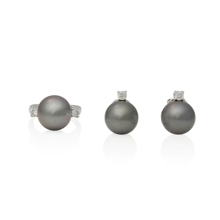 Cultured Pearl and Diamond Earrings and Ring