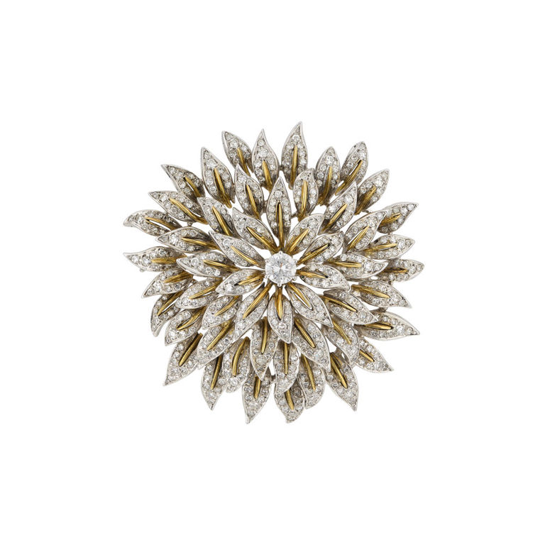 18k Yellow and White Gold Diamond Brooch