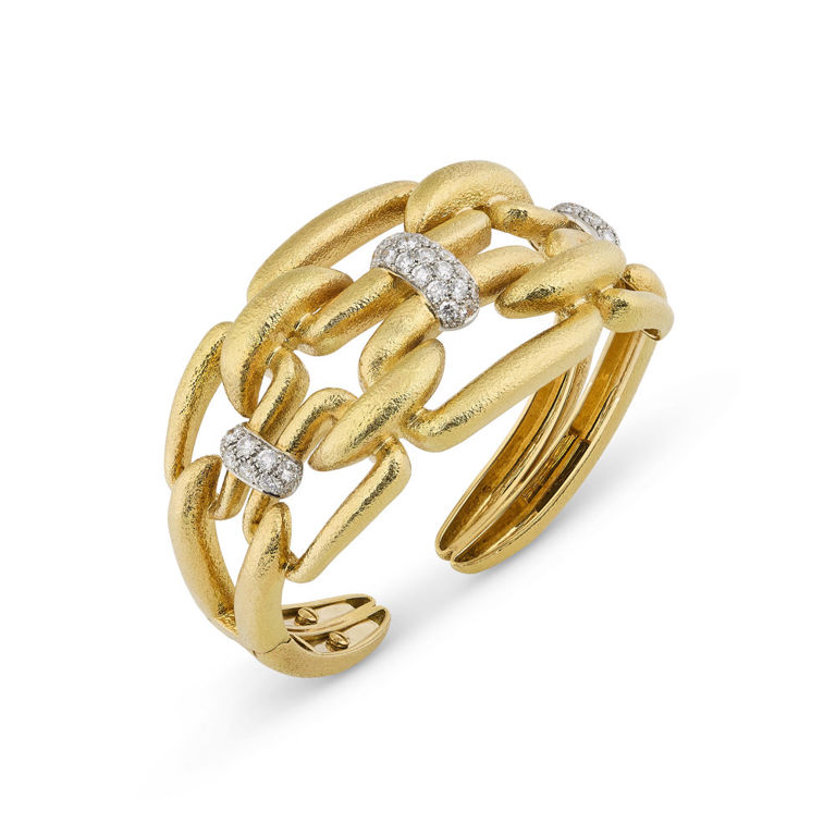 Platinum and 18k Yellow Gold Diamond Cuff Bracelet