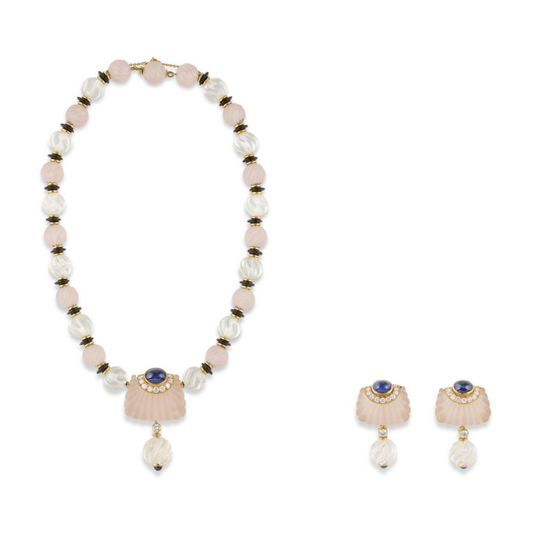 18k Yellow Gold Gemstone and Diamond Jewelry Set