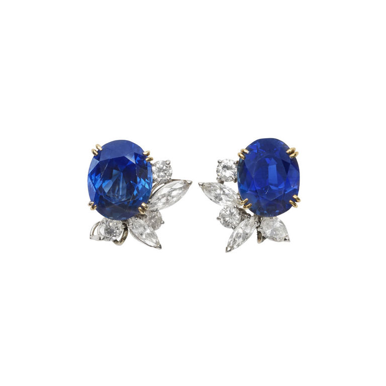 Platinum and Gold Sapphire and Diamond Earrings