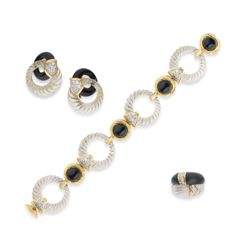 Platinum and 18k Yellow Gold Gem-Set Jewelry Set