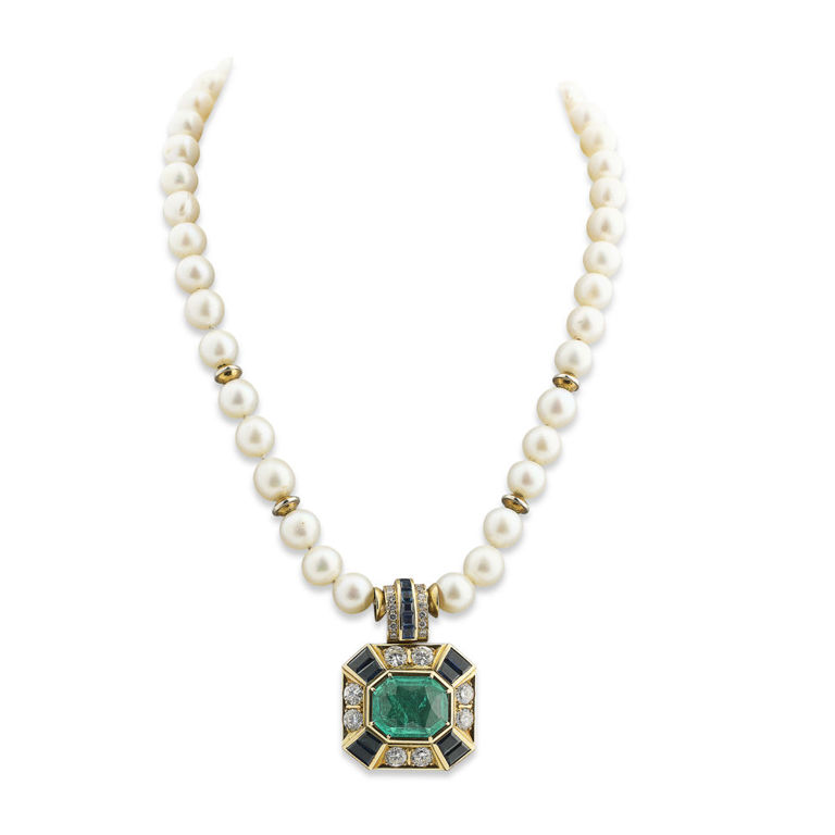 18k and 14k Yellow Gold Gem-Set Pendant Necklace