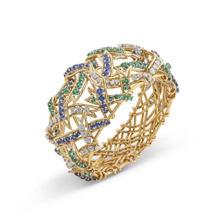 18k Gold Emerald, Sapphire and Diamond Bracelet