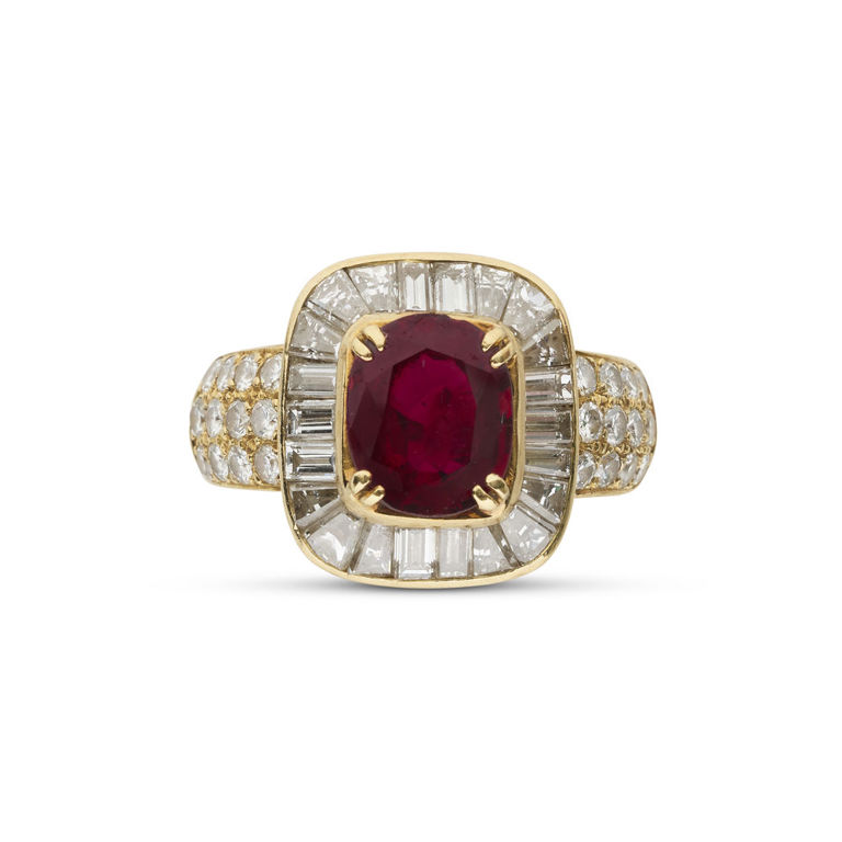 18k Yellow Gold Ruby and Diamond Ring