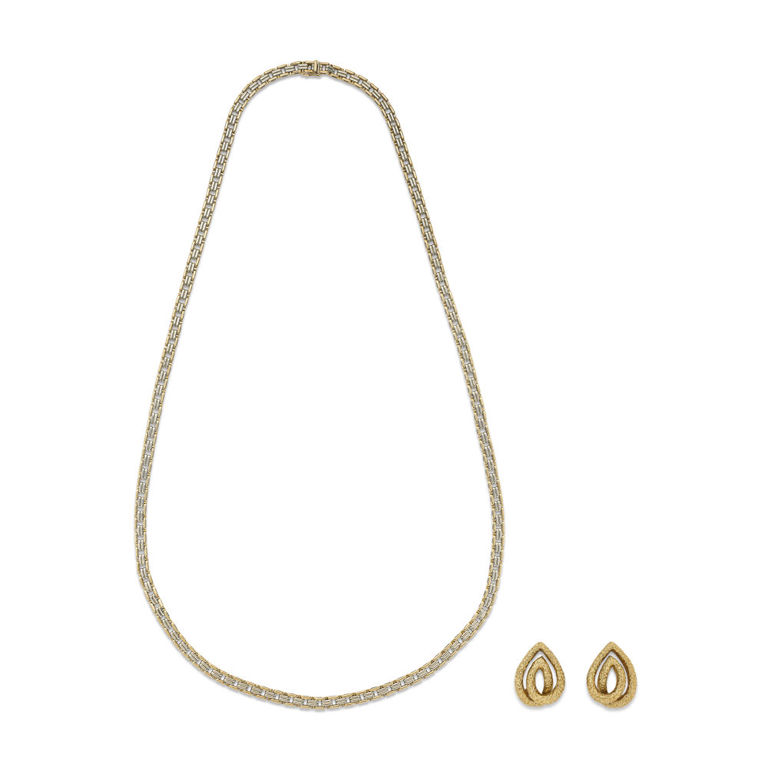 18k White and Yellow Gold Necklace and Earrings