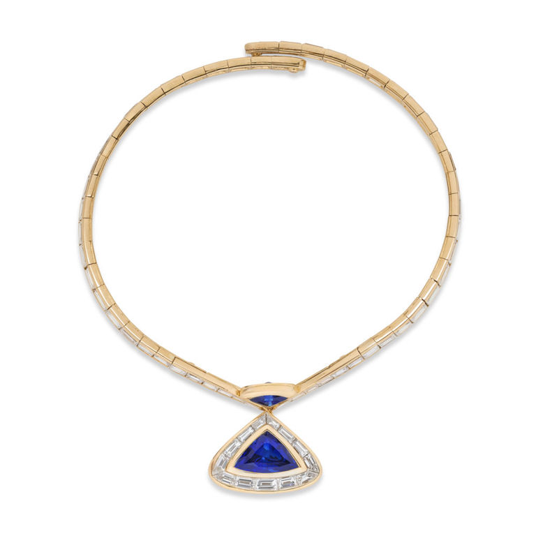 18k Gold Sapphire and Diamond Pendant Necklace