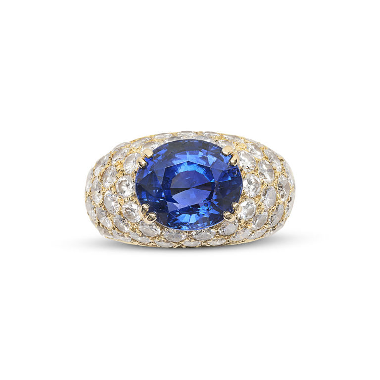 18k Yellow Gold Sapphire and Diamond Ring