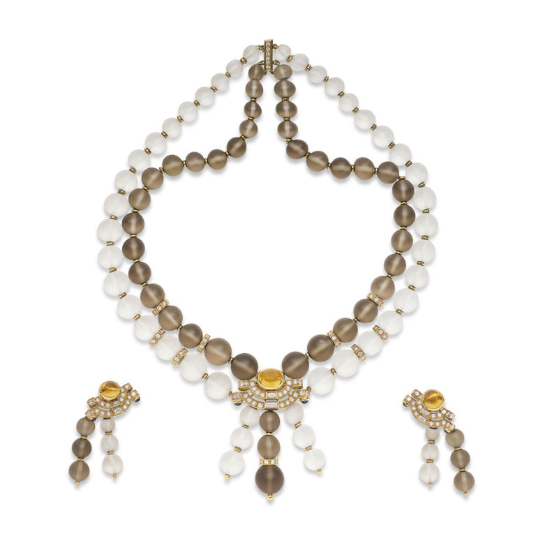 18k Yellow Gold Gem-Set and Diamond Jewelry Set