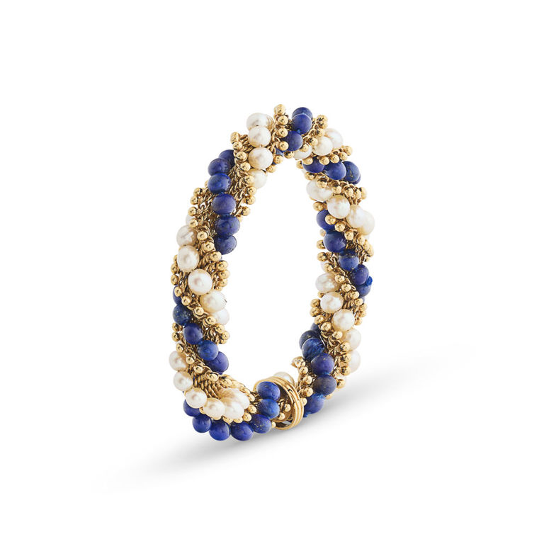 18k Yellow Gold Lapis Lazuli and Pearl Bracelet