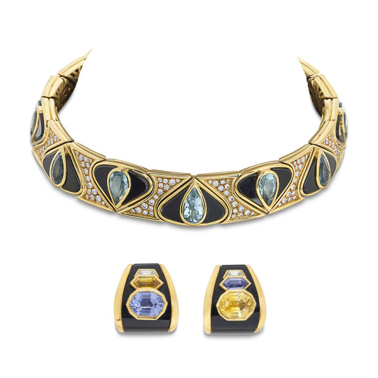 18k Yellow Gold Gem-Set Jewelry Set
