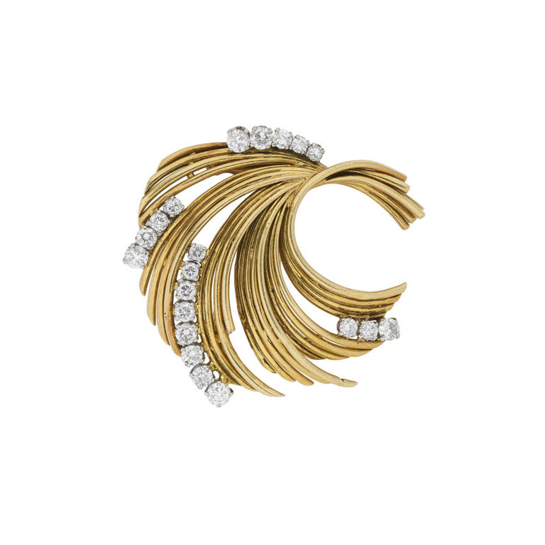 Platinum and 18k Yellow Gold Diamond Brooch
