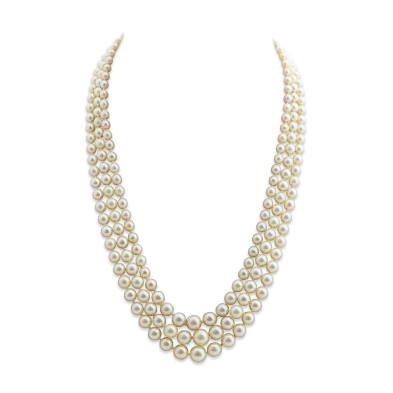 18k Yellow Gold Pearl and Diamond Necklace