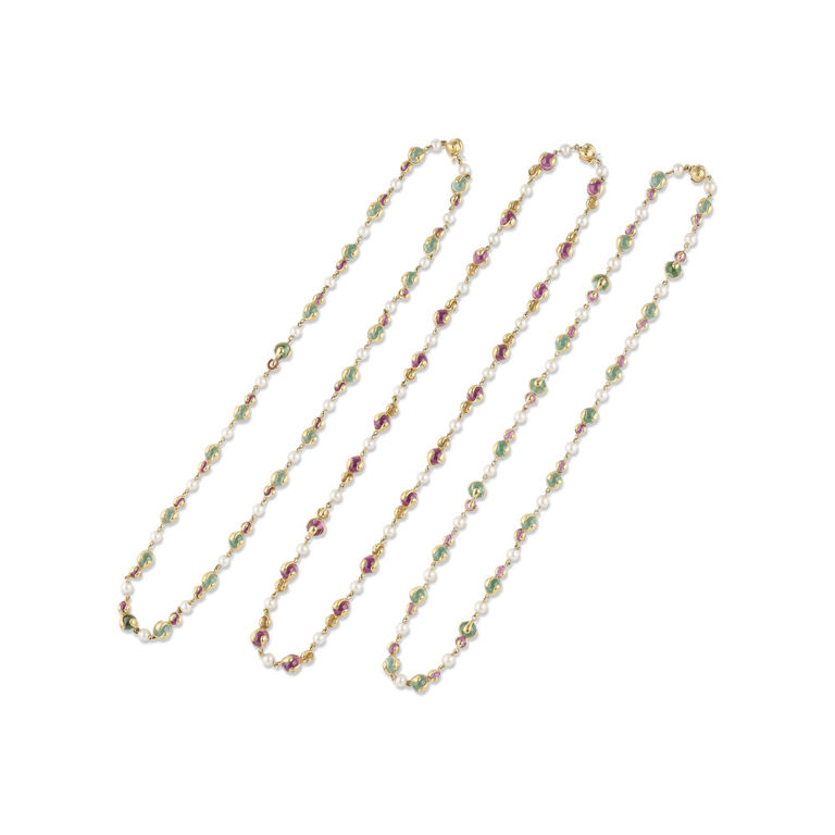 Three 18k Yellow Gold Gemstone Necklaces