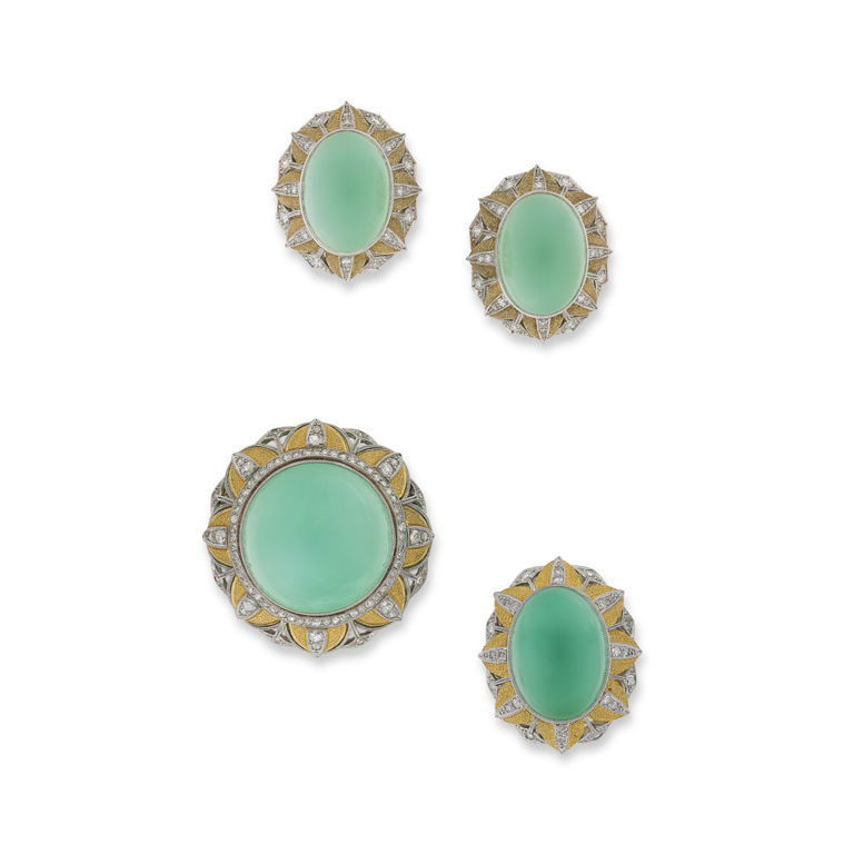 18k Gold Chalcedony and Diamond Jewelry Set