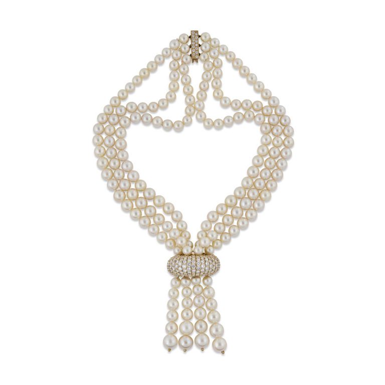 18k Yellow Gold Pearl and Diamond Necklace