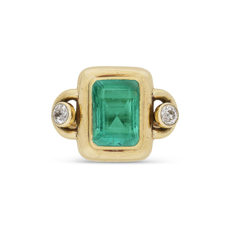 18k Yellow Gold Emerald and Diamond Ring