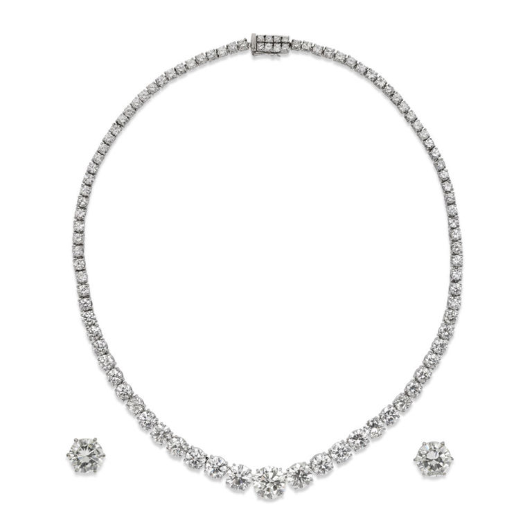 18k White Gold Diamond Necklace and Earrings