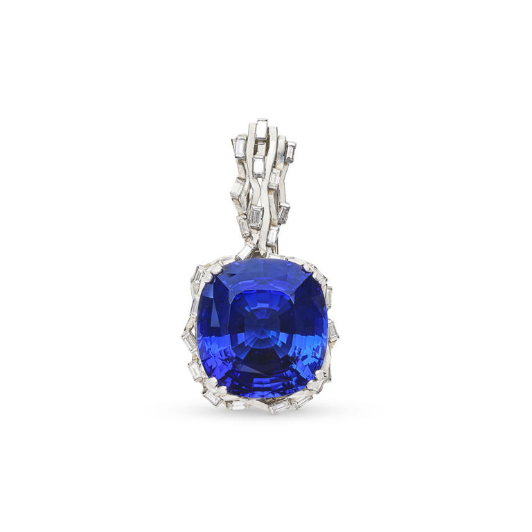 18k White Gold Tanzanite and Diamond Brooch