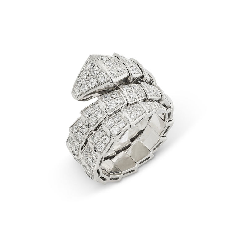 18k White Gold Diamond Serpent Ring