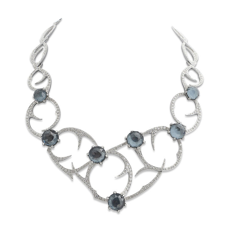 18k Gold Hematite, Quartz and Diamond Necklace