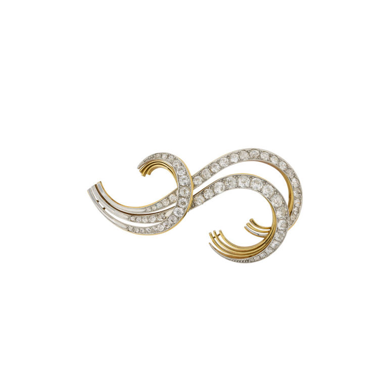 18k Yellow Gold and Platinum Diamond Brooch