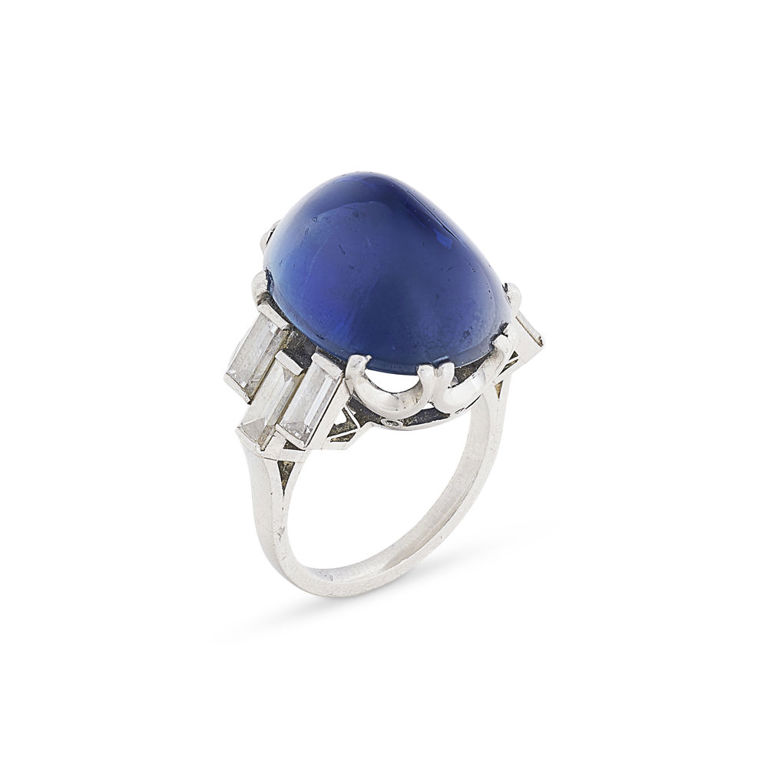 Platinum Sapphire and Diamond Ring